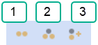 1. Create Group is a double dot icon, flat design style. 2. Create Profile is a three dot icon, flat design style. 3. Manage Profiles Members is a two dot and plus icon, flat design style.